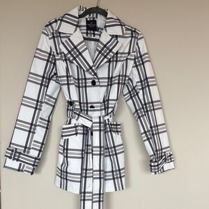 Faded Glory | Black and White Plaid Trench Coat